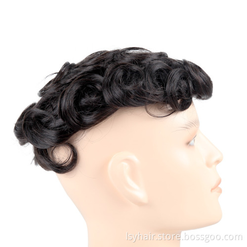 100% Human Hair Toupee For Men With Poly Around,  lace base hair replacement system